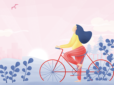 Cycling for health and spirits 2d character colors cycling flat girl illustration nature scenery vector