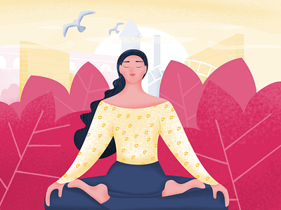 Habits' Series : Meditation 2d character colors flat girl goodhabits habits illustration meditation scenery vector wellbeing