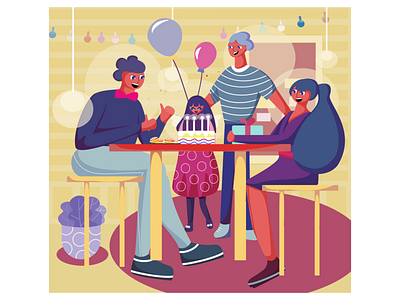 Birthday of the youngest! 2d affinitydesigner birthday birthday party birthdaygirl celebration colors design digitalart family flat illustration illustrator room vector