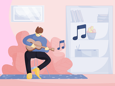 Charming Guitarist boy character colors guitarist illustration melody music song tuning in vector