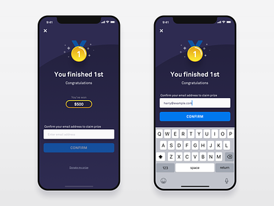 Prize Winner Modal abstract app bitcoin blue clean crypto flat game investing ios iphone x leaderboard league prize simple sketch ui ux vector winner