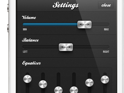 Music app GUI app button dark music progress bar slider volume