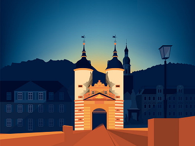 Heidelberg bridge germany heidelberg illustration night vector