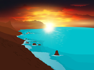 Tenerife beach cliff evening illustration romantic sunset tenerife vector