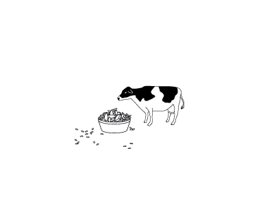 Cow animal black white cow eat illustration minimal vector