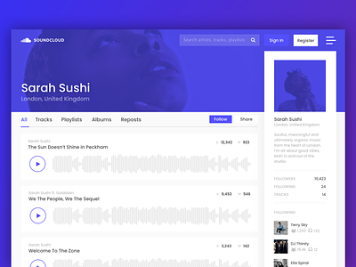 Soundcloud Profile Page Redesign app design flat ui ux web website