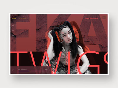 FKA Twigs 2 color landing page music player musician red webdesign