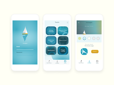 Mental Health App blue boat design gamification mobile ui water