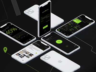 Smart Office app black dark green minimal mobile ui