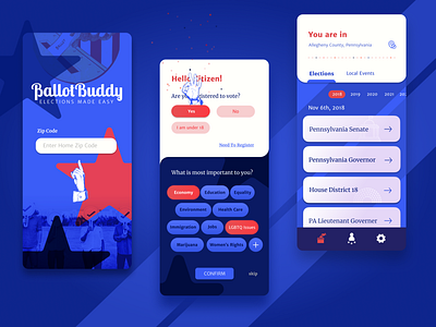 Ballot Buddy 3 color app blue design mobile red red white and blue