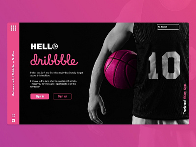 Hello Dribble basketball first shot hello dribble landing page pink web deisgn website welcome shot