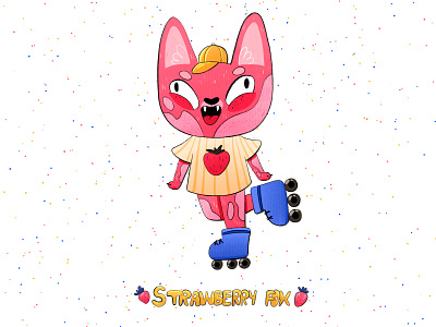 Strawberry fox branding bright color character design childrens book design digital illustration illustration illustrator package design procreate product design raster