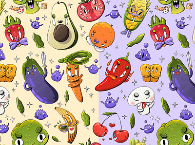 Character and pattern design "Crazy vegetables" bright color childrens book design illustration illustration art illustrator pattern design procreate vegetables vegeterian