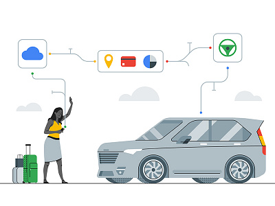 The Technology Behind Modern Ride-hailing Apps car hand illustration ride hailing woman