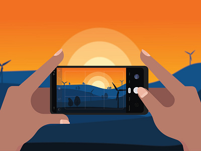A New Way to See the World design hand illustration mobile point of view sunset