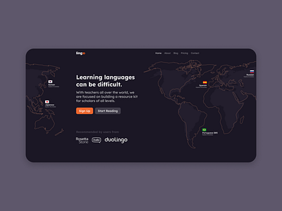 Homepage for a language learning platform (Dark) ui web design