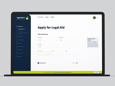 Legal Aid BC Client Portal interface