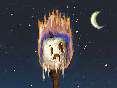 Marshmallow sadness digital illustration fire illustraion night photoshop texture winter