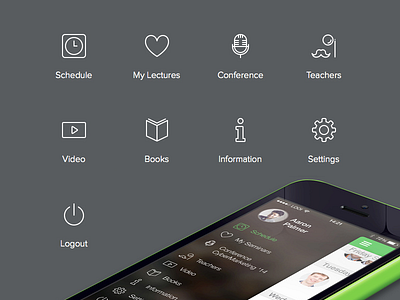 Sidebar Icons Set app design flat icons ios iphone looi schedule sidebar social network student ui
