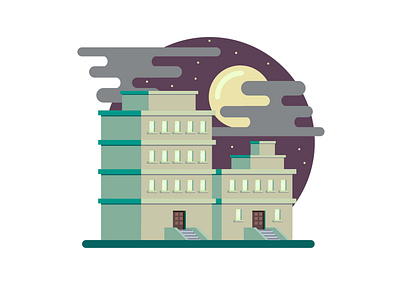 Flatcity build city digitalart flat design flatdesign graphicdesign moon night vector