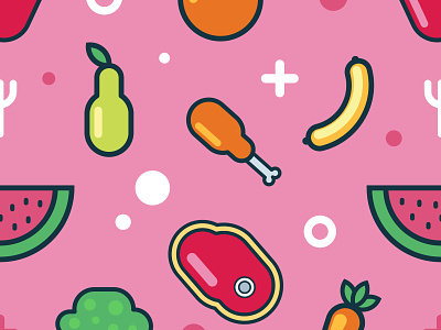 Food Motivo art banana carrot chicken design digitalart flatdesign food fruits graphicdesign illustration meat orange pattern vector vegetal