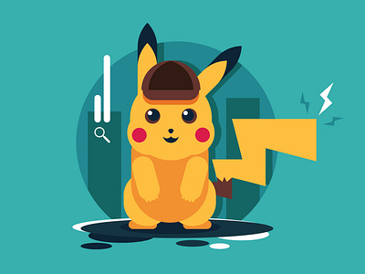 Detective Pikachu art design detective digitalart flatdesign graphicdesign illustration letsgo movie pikachu pokemon vector
