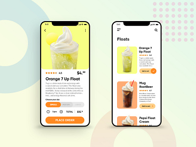 Drink Order App - Floats Page app clean design concept design dashboad drink menu food app mobile app mobile ui ui ux ui design user interface