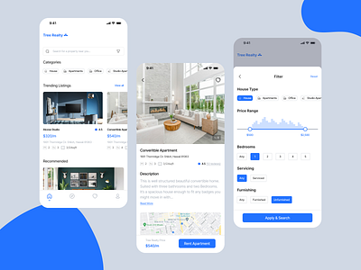 Tree Realty - Real Estate App Design 🏡 apartments app clean ui design exploration filter ios property real estate rent search uiux