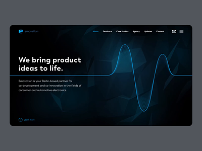 Emovation Landing Page agency agency website audio audio products automotive dark electronics hearbeat hi-fi icons innovation landing page pulse pulse animation speakers startup stereo