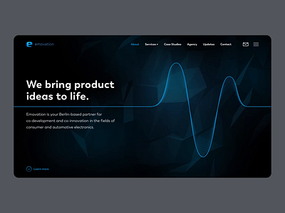 Emovation Landing Page agency agency website audio audio products automotive dark electronics hearbeat hi fi icons innovation landing page pulse pulse animation speakers startup stereo