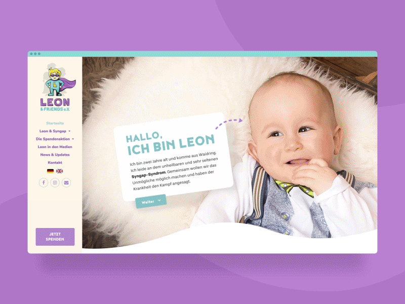 Leon & Friends e.V. association campaign charity crowdfunding disease donation homepage landing page medical non-profit nonprofit organization research syndrome syngap webdesign