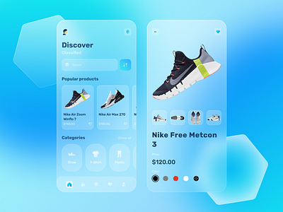 Mobile E-commerce ecommerce glass glassmorphism glassy interface mobile nike nike shoes uidesign