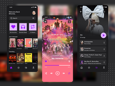 Music player 2022dailyui artist dark mode discover explore favorite list mobile ui music player myui2022 playlist songs ui