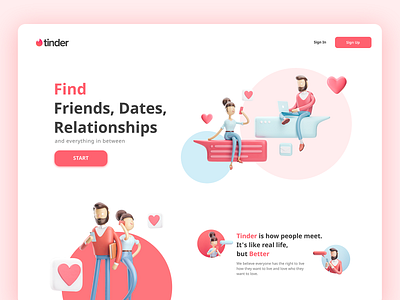 Tinder Landingpage Concept 3d 3d illustration app design button design dribbble icon app illustraion illustration ui design visual design