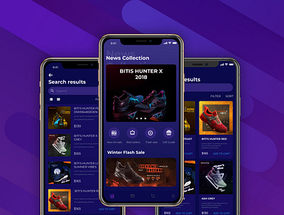 Bitis Hunter Concept App app button color dark theme design dribbble ecommerce icon app illustraion illustration logo visual design