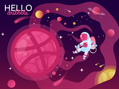 Hello Dribbble !!! app animation color design dribbble galaxy hello icon app illustraion illustrator