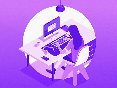 Girl Working color dribbble illustraion illutrator