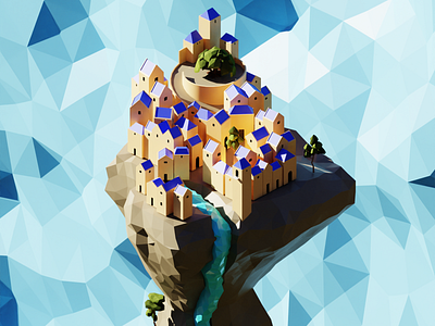 Tiny village 3d architecture b3d blender blender3d colors cycle render illustration isometric low poly