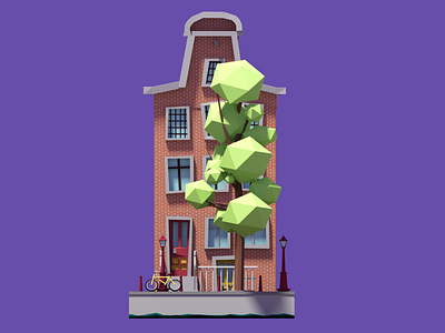 Amsterdam Trip amsterdam architecture blender bricks cycle render illustration low poly photoshop sea tree