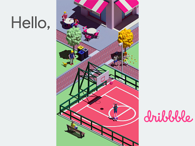 Hello, dribbble! basket blender cyclerender debut dribbble hellodribble illustration isometric low poly photoshop