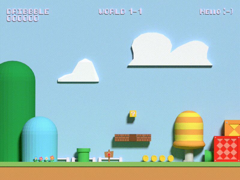 2 invitations: Super Mario theme 3d animation building flat illustration low poly nintendo super mario bros ui ux