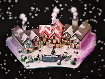 Xmas little village 3d blender blender3d christmas colors cycle render home illustration low poly night snow winter xmas