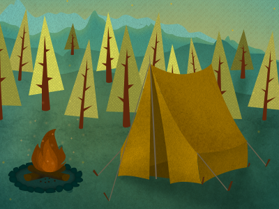 Illustration for a blog header fire illustration landscape tent woods