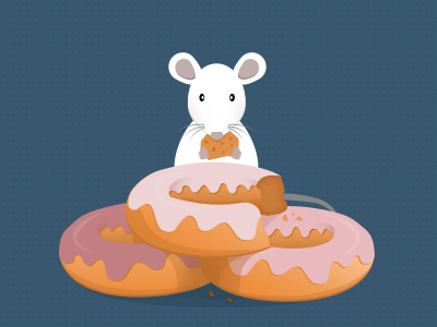 Lab mouse eating donut