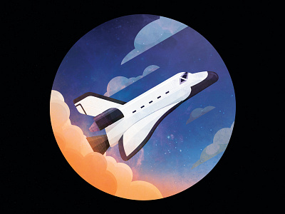 Hackathon Rocketship blast off clouds poster science space ship stars textured