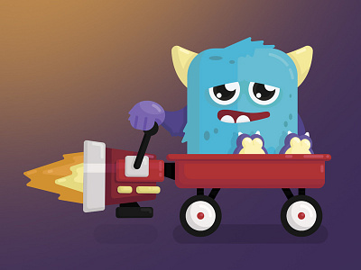 Rocket Wagon Monster blue cute fire gradient monster rocket sad teeth wagon
