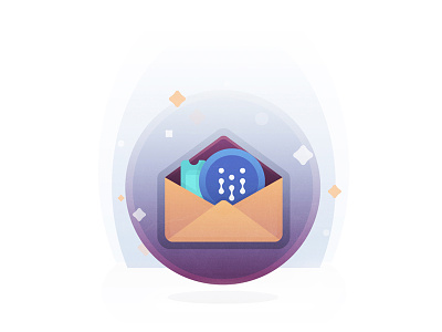 Invite and Send app cloud coin crypto cryptocurrency email envelope icon illustration invite send stars