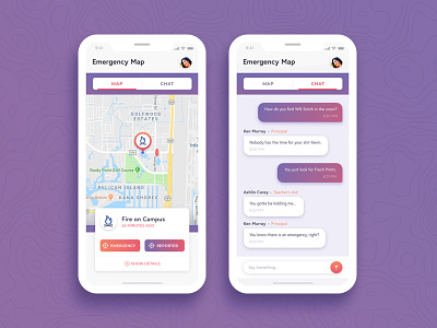 Emergency Map & Chat app chat emergency fire iphone x lame map ui ux web site