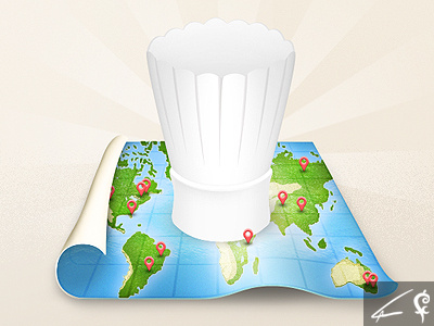 Location Based Cookery Site Icon #2 beige blue green icon illustration logo red