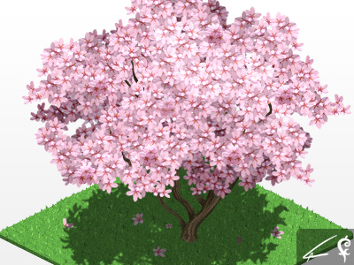 Game Cherry Blossom green illustration nature pink tree zen